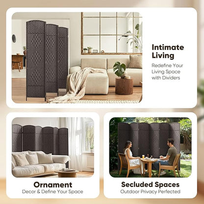 JOSTYLE Room Divider 6ft. Tall Extra Wide Privacy Screen, Folding Privacy Screens with Diamond Double-Weave Room Dividers and Freestanding Room Dividers Screens (Espresso, 6-Panel)