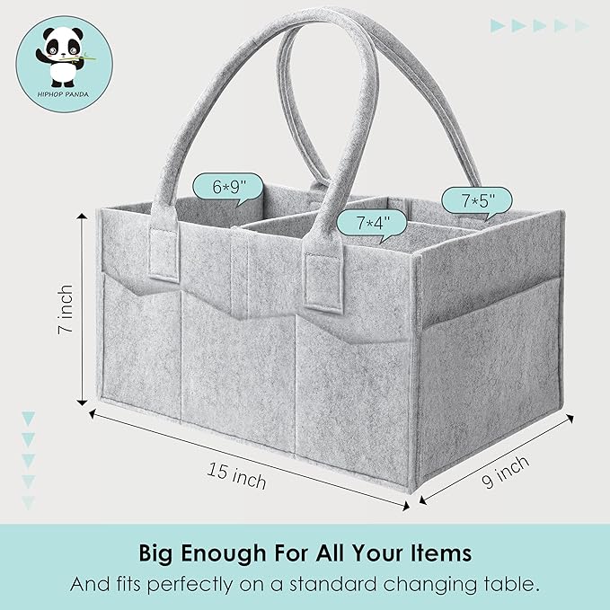 HIPHOP PANDA 2-Pack Diaper Caddy Organizer - Nursery Storage Bin & Car Organizer for Diapers, Wipes, and Baby Essentials - Dual-Color Solid Set (Dark Grey/Grey), Regular Size