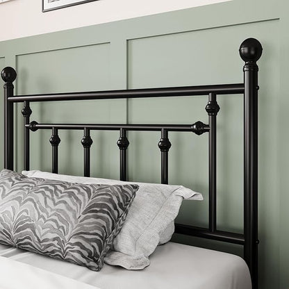 Allewie 14 Inch Twin Size Metal Platform Bed Frame with Victorian Vintage Headboard and Footboard/Mattress Foundation/Under Bed Storage/No Box Spring Needed/Easy Assembly/Noise Free/Black