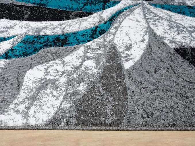 Modern Abstract Area Rug Hand Carved Contemporary Geometric Swirls Vibrant Colors Carpet for Living Room Bedroom Design PR1002 (Turquoise, 8' x 10')