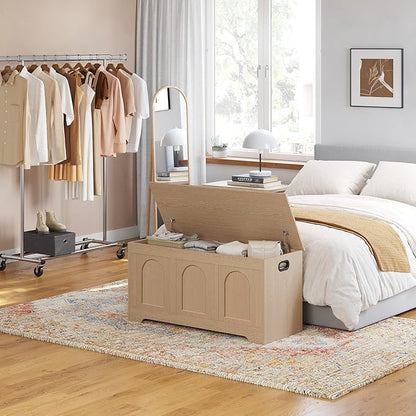 DINZI LVJ Storage Chest, 39.4”Wooden Storage Box with 2 Safety Hinges, Entryway Shoe Bench with Flip-Top, Trunk for Living Room, Bedroom, Easy Assembly, Natural