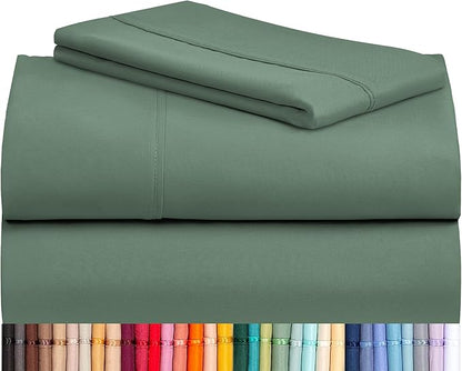 LuxClub 3 PC Twin XL Sheet Set, Deep Pockets Wrinkle Free Cooling Bed Sheets Hotel Bedding for Women, Men, Kids & Teens, Includes 1 Fitted Sheet, 1 Flat Sheet and 1 Pillowcase-Tree Moss Green