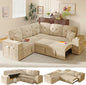 Modular Sectional Sleeper Sofa with Pull Out Bed, L Shaped 5 Seat Sectional Couches for Living Room, 84 Inch Sofa Bed with Adjustable Backrest | Hidden Storage | Wide Armrest | Khaki