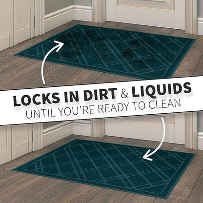 SlipToGrip Universal Door Mat 2-Pack – 42x35 Green Plaid Design – Anti-Slip, Waterproof, Washable Entryway Rug – Durable Indoor/Outdoor Floor Mat for Front Door, Patio, Garage, Kitchen, and More