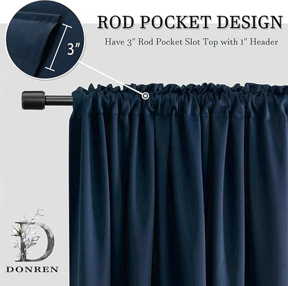 DONREN Navy Blue Blackout Curtain Panels for Short Window - 2 Pack Thermal Insulated Room Darkening Rod Pocket Curtains for Bedroom (52 by 63 Inch,2 Panels)