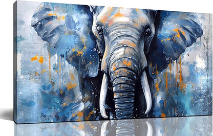 ENTANUB Elephant Wall Art for Lving room, Animal Canvas Wall Decor for Bedroom, Blue Picture Print Arwork, Size 20x40 Inches