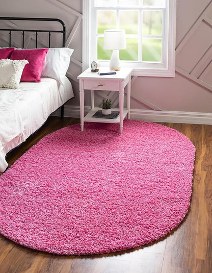 Unique Loom Solid Shag Collection Area Rug (5' 1" x 8' Oval, Taffy Pink)