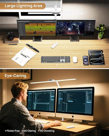 TROND LED Desk Lamp with Clamp, 29.55'' Tall Desk Light with Remote, 1500LM Bright Table Lamp, Swing Arm Clip on Light, Eye-Caring, Touch Control Dimmable for Home Office Monitor Reading Study Task