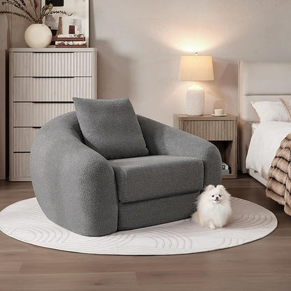 SICOTAS Curved Sofa Couch Bed for Living Room Convertible Futon Cloud Boneless Sleeper Chair Pull Out Floor Couch with Deep Seat Sofa Set Foam No Assembly Required for Bedroom Apartment, Dark Grey