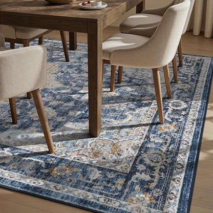 PADOOR 8X10 Area Rug,Rugs for Living Room,Soft Blue Rugs for Bedroom,Machine Washable Rug Non Slip Carpet for Dining Room Living Room Bedside Office