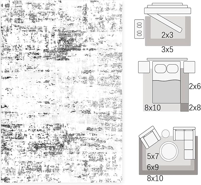 Area Rugs 6x9 Rug for Living Room - Machine Washable Neutral Modern Abstract Soft Rugs for Dining Room Floor Non-Shedding Carpets for Bedroom Farmhouse Home Office Decor