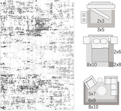 Area Rugs 8x10, Modern Abstract Machine Washable Rugs for Living Room Thin Carpet Indoor Floor Non-Shedding Carpets for Bedroom Dining Room Farmhouse Home Office | Black White
