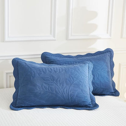MarCielo 3-Piece 100% Cotton Oversized Bedspread Lightweight Quilt Coverlet Embroidery Farmhouse Bedding Set T0 (Midtone Blue, Twin (68"x86"))