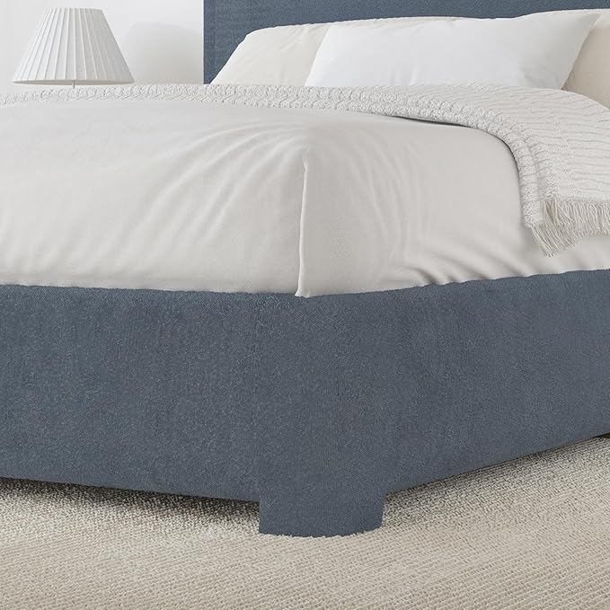 BarnFurin Full Size Bed Frame,Cloud Boucle Upholstered Platform Bed Frame with Headboard, Modern Style, Soft Rounded Corners, No Box Spring Required, Easy Assembly, Blue