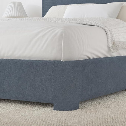 BarnFurin Boucle Upholstered Bed Frame King Size/Cloud Bed Frame/Soft Rounded Corners Headboard/Low Profile/No Box Spring Needed/Blue