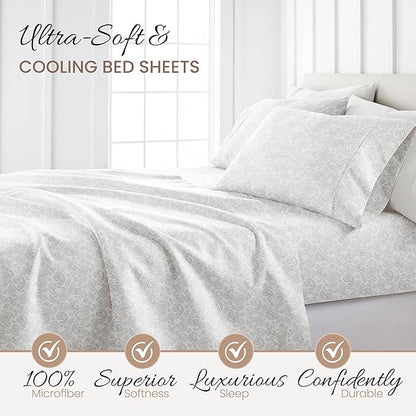 Linen Market Double-Brushed Patterned Microfiber Twin Sheet Set 3 Piece – Oeko-TEX Certified Ultra Soft & Wrinkle-Free - 16" Deep Pocket Sheets - Easy Care Twin Size - Coarse Paisley Light Gray