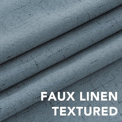 H.VERSAILTEX Linen Curtains 100% Blackout Curtains for Bedroom 90 inch Long Full Light Blocking Nature Linen Blended Window Curtains for Living Room Nickel Grommet (2 Panels, Stone Blue)