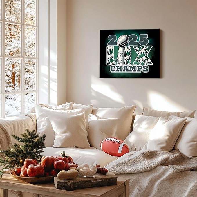 B.B.F MAKE 2025 Super Canvas Bowl Wall Art Champions Eagles Poster Print Philadelphia Oil Painting Canvas Wall Decor Sports Stars Picture Modern Bedroom Living Room Home Decoration, Framed 24x30inch