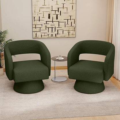 Swivel Accent Chair Set of 4, Modern Comfy Teddy Barrel Chairs, Oversized Upholstered Round Arm Chair for Living Room, Bedroom, Reading Room, Green