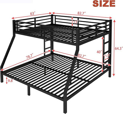 Upgraded Version Thicken Metal Queen Over King Bunk Bed, Heavy-Duty Steel King Bunk Bed, Best Modern Bunkbed King Size for Adults, Easy Assemble (Queen Over King)