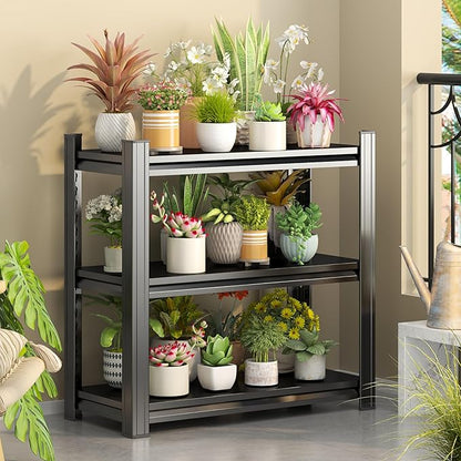 Storage Shelves, Garage Metal Shelving Unit, Adjustable, Double-Layer Column with Reinforced Ribs, Heavy-Duty, Capable of Bearing 600-3600 lbs (Black, 32 * 32 * 12, 3-Tier)