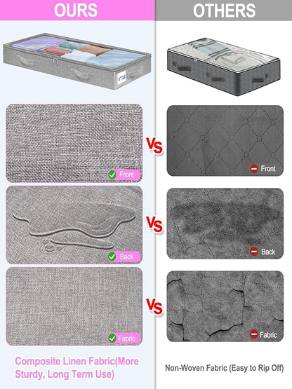 punemi Under Bed Storage Containers, Below 4 Inches Tall Low Profile Underbed Storage, NO STRUCTURE, Soft Foldable Underbed Cloth Storage Bags, Zipper Blanket Storage Container, 2Pack, 20x40x3.7in