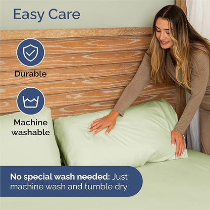 Full 6 Piece Sheet Set - Cooling, Comfy & Breathable - Hotel Luxury Bedding, Includes Fitted Sheet for Women, Men, Kids & Teens - 1 Flat, 1 Fitted Sheet, 4 Pillowcases with Deep Pockets - Light Sage