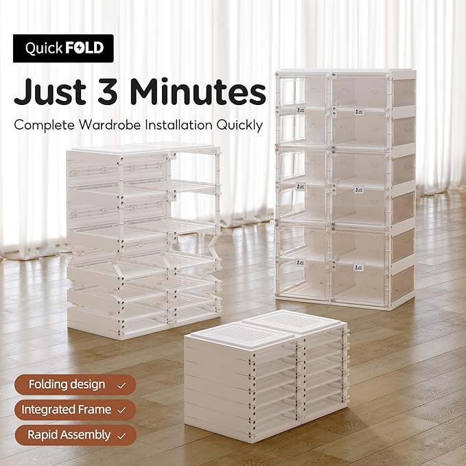 ANTBOX Foldable Shoe Rack,Shoe Organizers for Closet Plastic Shoe Storage Box Space Saving for Entryway, Large Sturdy Stackable Sneaker Cabinet Bins with Magnetic Clear Door 8 Tiers 16 Pairs