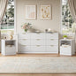 9 Drawer Dresser & Nightstand Set 3-Piece, 63” Wide Bedroom Set Night Stand Set of 2 with Metal Handle, Fluted Modern Wood Chest of Drawers Storage Dressers Set for Bedroom, White
