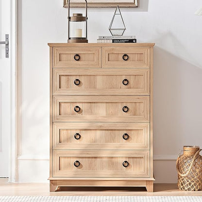 Farmhouse 6 Drawer Dresser for Bedroom, 41" Tall Small Dressers & Chest of Drawers, Rustic Wood Dresser with Metal Handle, Storage Organizer Closet for Living Room, Hallway, Entryway