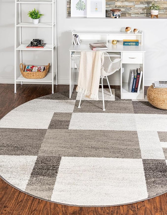 Unique Loom Autumn Collection Area Rug - Providence (3' 3" Round, Gray/ Ivory)