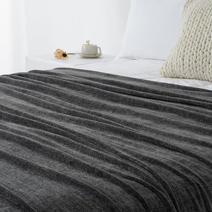 Chenille Throw Blanket for Couch 60"X 80" Twin, Soft Cozy Throws with Fringe Tassel for Bed Sofa Chair Cover, Lightweight Knitted Decorative Boho Blankets for Living Room, Dark Grey