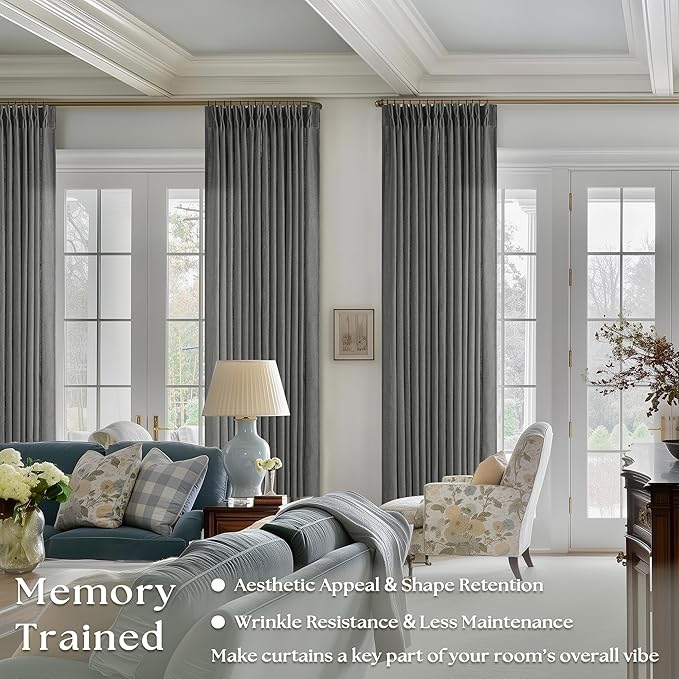 Dark Gray Linen Pinch Pleated Curtains 96 Inches Long for Living Room Pleated Drapes Back Tab Thick Linen Textured Modern Farmhouse Neutral Charcoal Slate Grey 96 Inch Curtain for Dining Bedroom