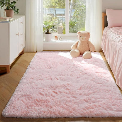 PAGISOFE Pink Fluffy Shag Machine Washable Area Rugs for Bedroom Girls 5x7,Soft Fuzzy Rugs for Living Room,Pastel Carpet Nursery Floor Kids Room Dorm Rug,Plush Soft Kids Rug for Room Decor Aesthetic