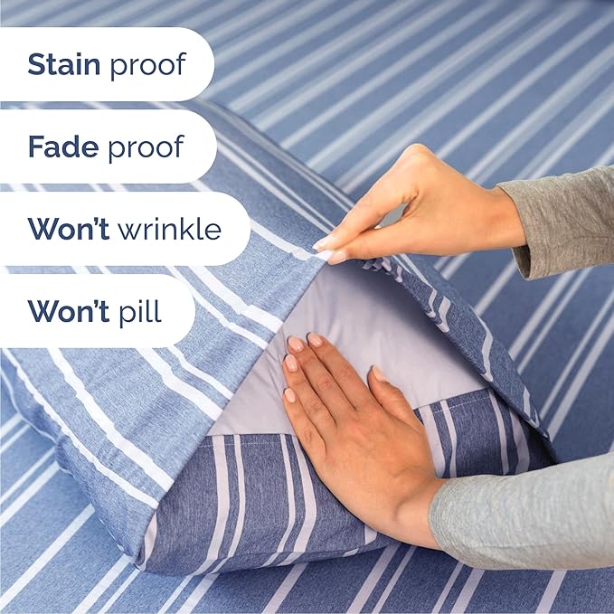Cal King 6 Piece Sheet Set - Cooling & Breathable - Hotel Luxury Bedding, Includes Fitted Sheet for Women, Men, Kids & Teens - 1 Flat, 1 Fitted Sheet, 4 Pillowcases with Deep Pockets - Blue Stripes