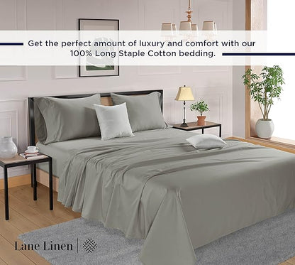 LANE LINEN King Sheet Set – 600 Thread Count Long Staple 100% Cotton King Size Sheet Set, Hotel Luxury Soft Silky Sateen Finish, Gentle on Body, Fully Elasticized 15" Deep Pocket – Silver