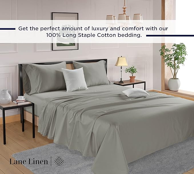 LANE LINEN 600 Thread Count Twin XL Bed Sheets Set - 100% Mercerized Cotton Twin XL Sheets, Soft & Comfy Sateen Weave for Silky Touch, Machine wash Luxury Hotel Style Thick Twin XL Sheet - Silver
