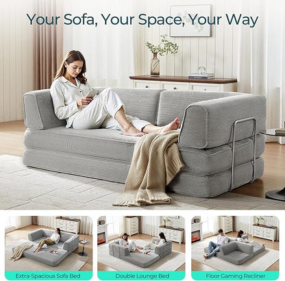 LINSY HOME 79'' Convertible Sofa Bed - Sleeper Sofa Compression Folding Loveseat Sleeper - Foldable Corduroy Couch Bed for Living Room Bedroom - Modular Sectional Compressed Sofa in Box, Grey