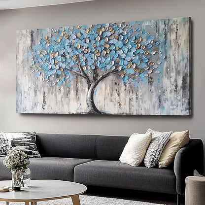 Blue Tree Canvas Wall Art - Modern Botanical Paintings for Living Room, Bedroom Wall Decor, Framed Wall Art for Home or Office Decoration, Large Wall Art 50x100cm(20x40in)