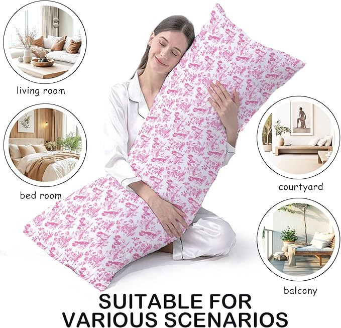 Pink Chinoiserie Cavalier King Charles Spaniel Dog 20x54 Body Pillow Cover with Zipper,Grandmillennial Pink French Country Cavalier Dog Decorative Body Pillow Cases for Bed Couch