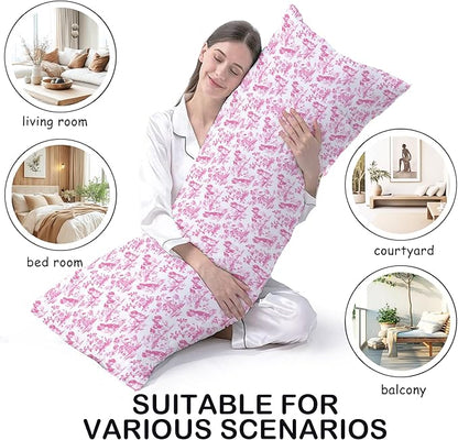 Pink Chinoiserie Cavalier King Charles Spaniel Dog 20x54 Body Pillow Cover with Zipper,Grandmillennial Pink French Country Cavalier Dog Decorative Body Pillow Cases for Bed Couch