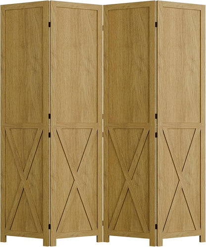 Cozy Castle Wood Room Divider, 4 Panels Folding Privacy Screen, 66.9'' Wall Divider, Barnwood Room Separator, Freestanding Partition, Temporary Wall for for Home Office Restaurant Decorative, Natural