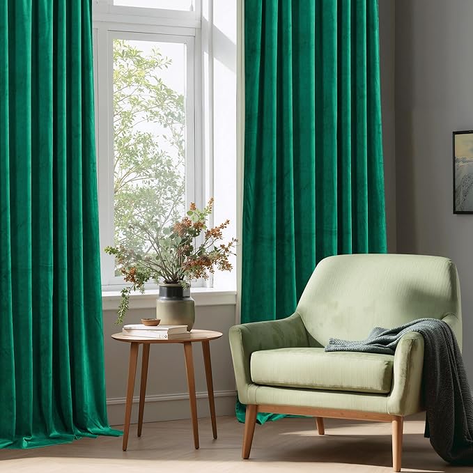 StangH Emerald Green Velvet Curtains Blackout - Classic Solid Christmas Decorative Thermal Insulated Blackout Window Drapery for Living Room/Holiday Fete, W52 x L96-inch, 2 Panels