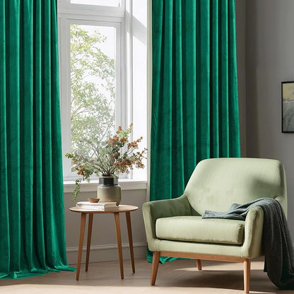 StangH Emerald Green Velvet Curtains Blackout - Classic Solid Christmas Decorative Thermal Insulated Blackout Window Drapery for Living Room/Holiday Fete, W52 x L96-inch, 2 Panels