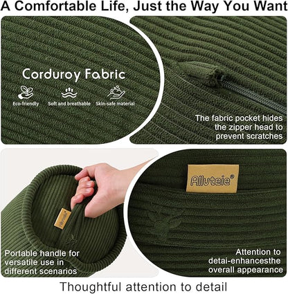 Cuddle Pillow – Corduroy Long Body Pillow for Adults, Cozy Bolster Pillow for Bed, Soft & Supportive for Relaxing Sleep,47 x 7.87 Inches,Avocado Green