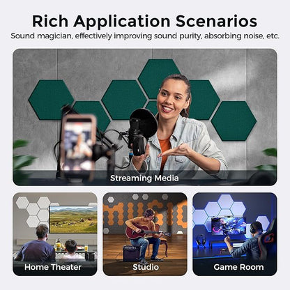 Self-Adhesive Acoustic Panels [390 lbs/yd³ Ultra-High Density], 2nd Generation Sound Absorbing Panel, Professional Level Sound Panel, Polyester Soundproof Foam [Size M, Dark Green]
