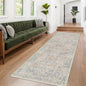 Vintage Beige Blue 3x10 Runner Rug for Hallway, Kitchen, Bathroom, Entryway Indoor, Washable Non Slip Rubber Backing Stain Resistant - Botanical Home Decor