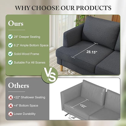 Loveseat Sofa 56", Small Couches for Small Spaces, Mid Century Love Seat Couches for Living Room, Upholstered 2-Seater Deep Couch for Bedroom, Apartment, Dark Grey