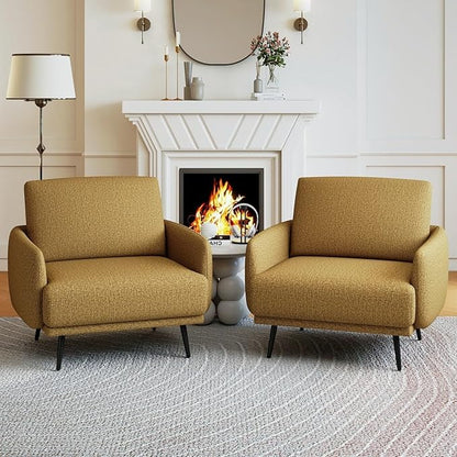 Oversized Accent Chair for Living Room Cozy Reading Chairs Mid-Century Modern Accent Chairs Armchair with Metal Legs Single Sofa Chair for Home Office (Set-of-2, Polyester Fabric- Pumpkin Orange)