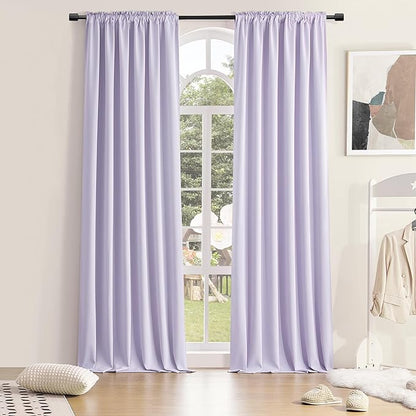 DONREN 96 Inches Long 2 Panels Blackout Curtain Panels for Bedroom - Rod Pocket Thermal Insulated Drapes for Living Room(Lavender Purple,52 W x 96 L)